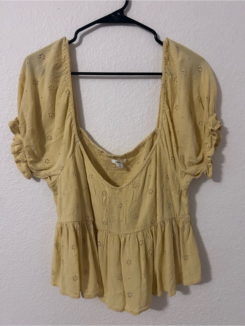 Women’s Yellow Eyelet Peplum Top
